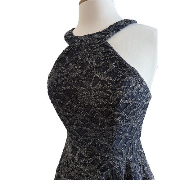 B Smart Women's Jr 3 Navy Blue Glitter Halter Skater Party Mini Dress Whimsigoth - Picture 2 of 11